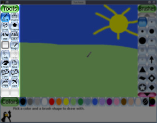 どうぐ: ふで、はんこ、せん、かたち、もじ、まほう、ラベル、とりけし、やりなおし、けしゴム、さいしょから、ひらく、セーブ、いんさつ、やめる
