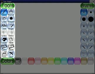 [Tools: Paint, Stamp, Lines, Shapes, Text, Magic, Undo, Redo, Eraser, New, Open, Save, Print, Quit]