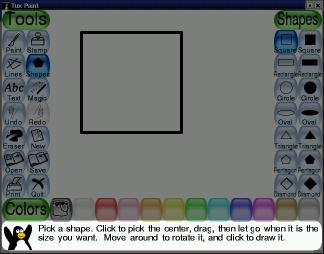(For example: 'Pick a shape. Click to pick the center, drag, then let go when it is the size you want. Move around to rotate it, and click to draw it.)